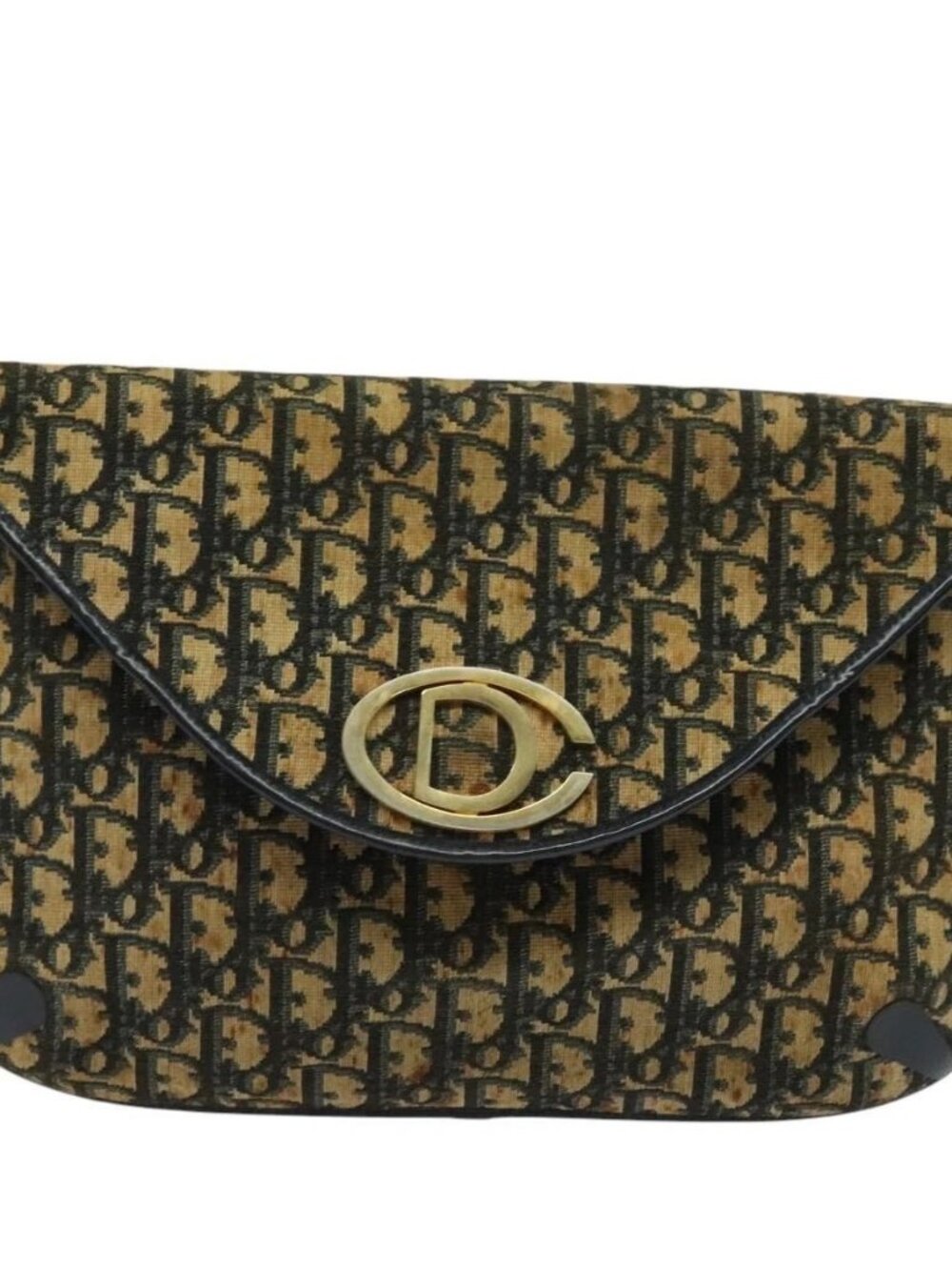 Christian Dior Trotter Canvas Shoulder Bag Navy Gold Auth yk18204 - Picture 2 of 16
